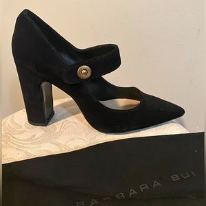 Barbara Bui black suede chunky heel Mary Jane style NWOT